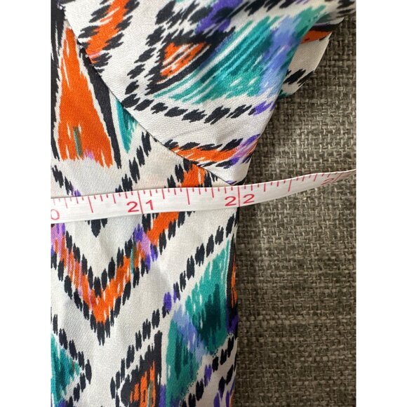 Cowgirl Up Womens Colorful Southwestern Aztec Print Blouse Large Blue Orange - Picture 6 of 7